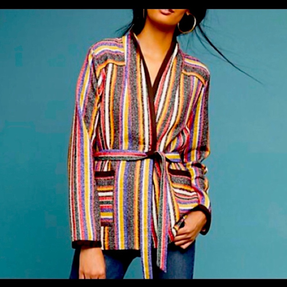 Akemi+Kin Stripe Terry Colorful Jacket Snap Boho anthro Blazer XS - M Large Fit
